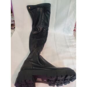 EUREVA-NEW BLACK 4-WAY STRETCH OVER THE KNEE LUG SOLE BOOT. S38